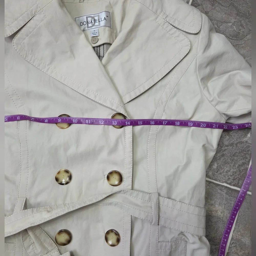 Donatella Double Breasted Beige Trench Coat Womens Size 12 - Picture 15 of 16
